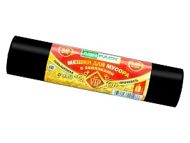 Мешки для мусора 120 л, с завязками, черные, в рулоне 10 шт., ПНД, 15 мкм, 800х750 мм, VIP, Z12010black в Люберцах