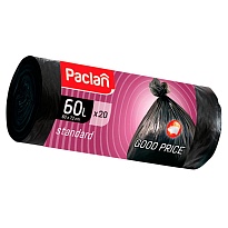 Мешки для мусора 60 л, черные, в рулоне 20 шт., ПНД, 7,4 мкм, 720х600 мм, PACLAN, 600820 в Люберцах