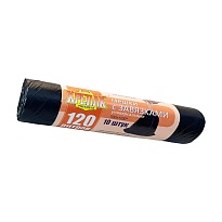 Мешки для мусора 120 л, с завязками, черные, в рулоне 10 шт., ПНД, 16 мкм, 1100х700 мм, Крепак, 4607075710320 в Люберцах