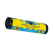 Мешки для мусора 120 л, с ушками, черные, в рулоне 10 шт., ПНД, 13 мкм, 1050х680 мм, Крепакоф, 4607075710436 в Люберцах