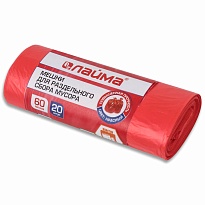 Мешки для мусора 60 л, красный, в рулоне 20 шт., ПНД, 10 мкм, 680х580 мм, LAIMA, 606702 в Люберцах