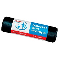 Мешки для мусора 160 л, черные, в рулоне 20 шт., ПВД, 30 мкм, 1200х870 мм, PACLAN Professional, 604082 в Люберцах