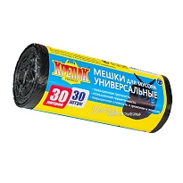 Мешки для мусора 30 л, черные, в рулоне 30 шт., ПНД, 9 мкм, 600х500 мм, Крепак, 4607075710108 в Люберцах
