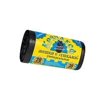 Мешки для мусора 20 л, с ушками, черные, в рулоне 30 шт., ПНД, 10 мкм, 550х440 мм, Крепакоф, 4607075710405 в Люберцах