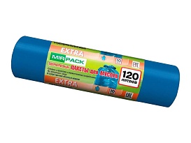 Мешки для мусора 120 л, синие, в рулоне 10 шт., ПНД, 14 мкм, 1100х700 мм, EXTRA, ex1201802 в Люберцах