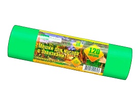 Мешки для мусора 120 л, с завязками, зеленые, в рулоне 10 шт., ПНД, 15 мкм, 800х750 мм, VIP, Z12010green в Люберцах