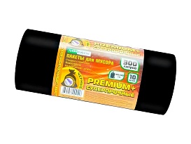Мешки для мусора 300 л, черные, в рулоне 10 шт., ПВД 70 мкм, 1400х1000 мм, PREMIUM+, 30010160 в Люберцах