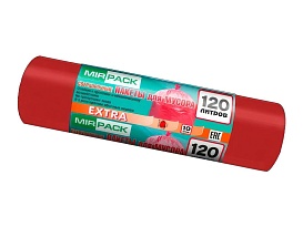 Мешки для мусора 120 л, красные, в рулоне 10 шт., ПНД, 14 мкм, 1100х700 мм, EXTRA, ex1201805 в Люберцах