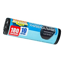 Мешки для мусора 180 л, с ушками, черные, в рулоне 10 шт., ПНД, 20 мкм, 1150х800 мм, Крепак, 4607075710498 в Люберцах
