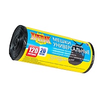 Мешки для мусора 120 л, черные, в рулоне 20 шт., ПНД, 15 мкм, 1100х700 мм, Крепак, 4607075710207 в Люберцах