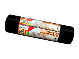 Мешки для мусора 120 л, черные, в рулоне 10 шт., ПНД, 12 мкм, 1100х700 мм, MIRPACK Classik, 1201011 в Люберцах