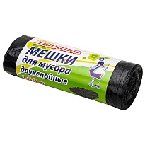 Мешки для мусора 160 л, черные, в рулоне 10 шт., ПВД, 23 мкм, 1200х900 мм, Любаша, 607681 в Люберцах