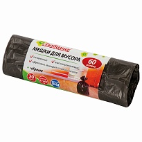 Мешки для мусора 60 л, черные, в рулоне 20 шт., ПНД, 5 мкм, 650х570 мм, Любаша, 605331 в Люберцах