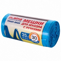 Мешки для мусора 35 л, с ручками, синие, в рулоне 30 шт., ПНД, 9 мкм, 540х500 мм, LAIMA ULTRA, 607683 в Люберцах