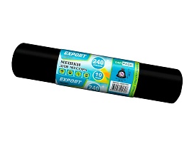Мешки для мусора 240 л, черные, в рулоне 10 шт., ПВД 80 мкм, 1300х930 мм, EXPORT, exp 24010167 в Люберцах