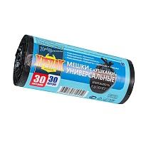 Мешки для мусора 30 л, с ушками, черные, в рулоне 30 шт., ПНД, 9 мкм, 600х500 мм, Крепак, 4607075710450 в Люберцах