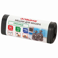Мешки для мусора 90 л, черные, в рулоне 10 шт., ПВД, 25 мкм, 950х600 мм, LAIMA, 605332 в Люберцах