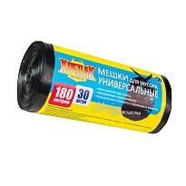 Мешки для мусора 180 л, черные, в рулоне 30 шт., ПНД, 20 мкм, 1150х800 мм, Крепак, 4607075710139 в Люберцах
