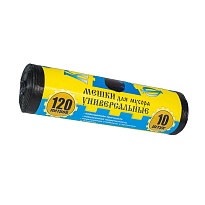Мешки для мусора 120 л, с ушками, черные, в рулоне 10 шт., ПНД, 13 мкм, 1050х680 мм, Крепакоф, 4607075710252 в Люберцах