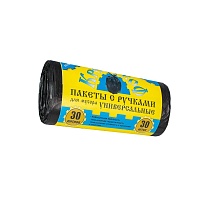 Мешки для мусора 30 л, с ручками, черные, в рулоне 30 шт., ПНД, 9 мкм, 620х480 мм, Крепакоф, 4607075710665 в Люберцах