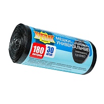 Мешки для мусора 180 л, с ушками, черные, в рулоне 30 шт., ПНД, 20 мкм, 1150х800 мм, Крепак, 4607075710399 в Люберцах