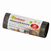 Мешки для мусора 30 л, черные, в рулоне 20 шт., ПНД, 5 мкм, 550х470 мм, Любаша эконом, 605329 в Люберцах