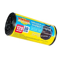 Мешки для мусора 120 л, черные, в рулоне 30 шт., ПНД, 15 мкм, 1100х700 мм, Крепак, 4607075710122 в Люберцах