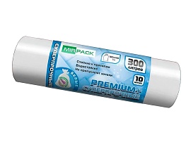 Мешки для мусора 300 л, белые, в рулоне 10 шт., ПВД 70 мкм, 1400х1000 мм, PREMIUM+, 300101602 в Люберцах