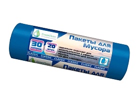 Мешки для мусора 30 л, синие, в рулоне 20 шт., ПНД, 7 мкм, 600х500 мм, MIRPACK Classik, 302041 в Люберцах