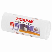 Мешки для мусора 60 л, белые, в рулоне 20 шт., ПНД, 7 мкм, 680х580 мм, LAIMA, 605539 в Люберцах