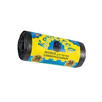 Мешки для мусора 30 л, с ушками, черные, в рулоне 30 шт., ПНД, 8 мкм, 580х460 мм, Крепакоф, 4607075710238 в Люберцах