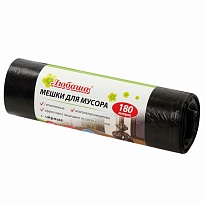 Мешки для мусора 180 л, черные, в рулоне 10 шт., ПВД, 24 мкм, 1060х800 мм, Любаша, 605336 в Люберцах