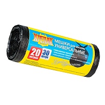 Мешки для мусора 20 л, черные, в рулоне 30 шт., ПНД, 10 мкм, 550х440 мм, Крепак, 4607075710092 в Люберцах