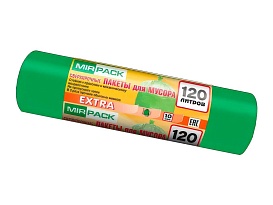 Мешки для мусора 120 л, зеленые, в рулоне 10 шт., ПНД, 14 мкм, 1100х700 мм, EXTRA, ex1201804 в Люберцах
