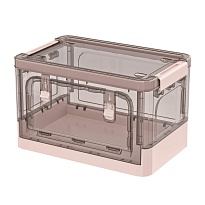 Ящик пластиковый складной прозрачный коричневый, дно розовое, 360х235х230 мм, с колесиками в Люберцах